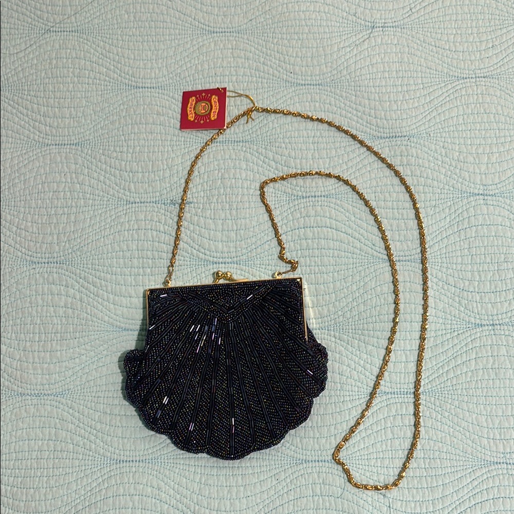 Iridescent Navy Beaded Evening Clutch/ Crossbody